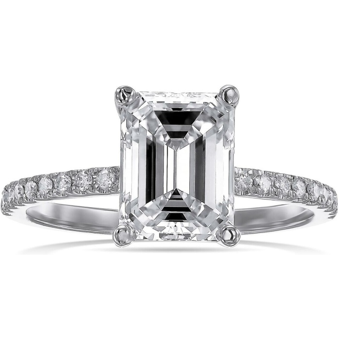 Emerald Cut Diamond Engagement Ring Emerald Cut Halo Solitaire Ring Emerald Cut Diamond Simulant Engagement Ring Bridal Wedding Promise Ring | Save 33% - Rajasthan Living 8