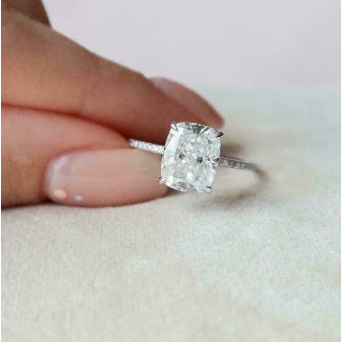 Cushion Cut Engagement Ring Elongated Cushion Cut Solitaire Wedding Ring CZ Diamond Solitaire Ring Promise Ring Hidden Halo Anniversary Ring | Save 33% - Rajasthan Living 5