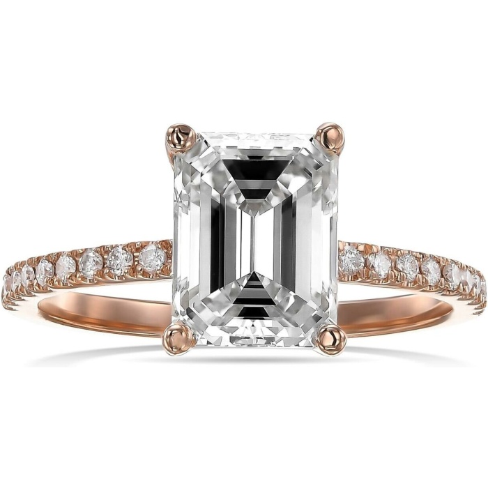 Emerald Cut Diamond Engagement Ring Emerald Cut Halo Solitaire Ring Emerald Cut Diamond Simulant Engagement Ring Bridal Wedding Promise Ring | Save 33% - Rajasthan Living 9