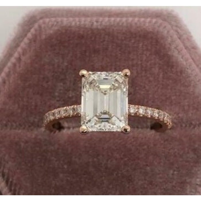 Emerald Cut Diamond Engagement Ring Emerald Cut Halo Solitaire Ring Emerald Cut Diamond Simulant Engagement Ring Bridal Wedding Promise Ring | Save 33% - Rajasthan Living 5