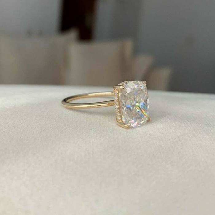 Elongated Cushion Cut Diamond Engagement Ring Solitaire Wedding Ring Diamond Solitaire Ring Promise Ring Dainty Hidden Halo Anniversary Ring | Save 33% - Rajasthan Living 7