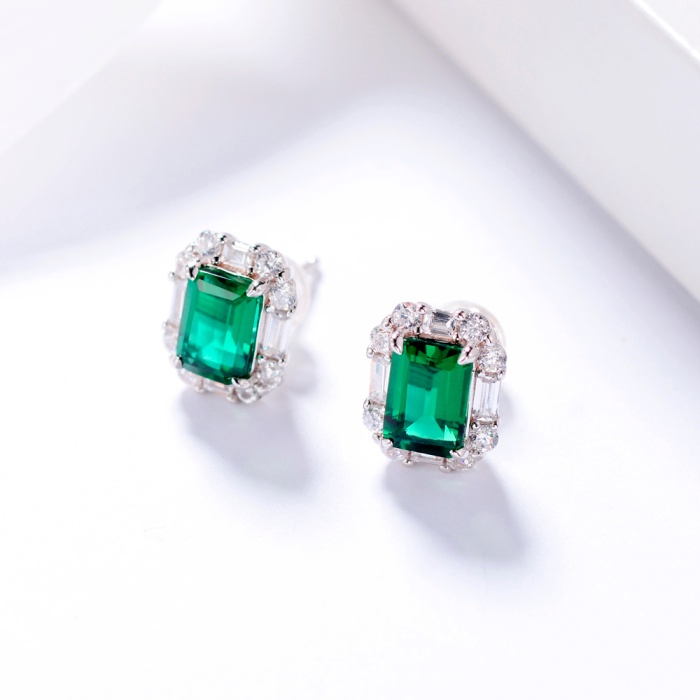 Fashion Jewelry Natural Emerald Halo Rhodium Plated Earrings Pave Natural White Diamonds | Save 33% - Rajasthan Living 7