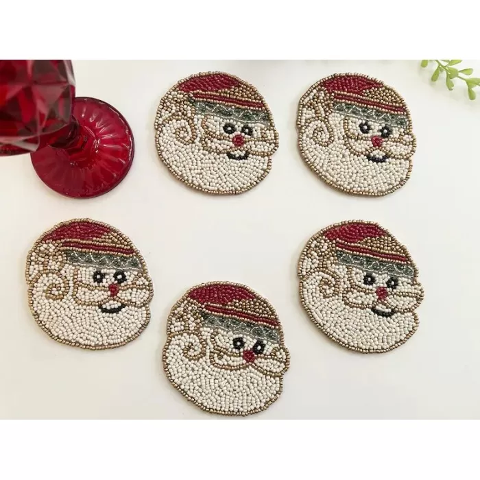 Set of 6 Christmas Santa coasters, drink beaded coasters, gift for her, housewarming gif | Save 33% - Rajasthan Living 5