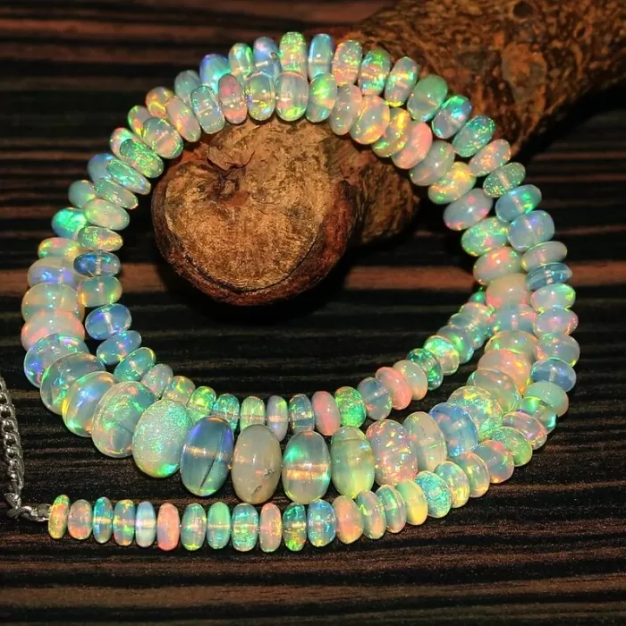AAA Welo Fire Ethiopian Opal 3 to 8 mm Smooth Rondelle Beads Necklace | 16+2 Inches Sterling Silver Beaded Necklace CHRISTMAS OFFER | Save 33% - Rajasthan Living 5