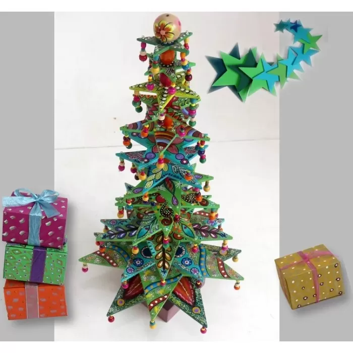 Christmas tree in round cut wood painted green and multicolored removable and reassembled at will | Save 33% - Rajasthan Living 5