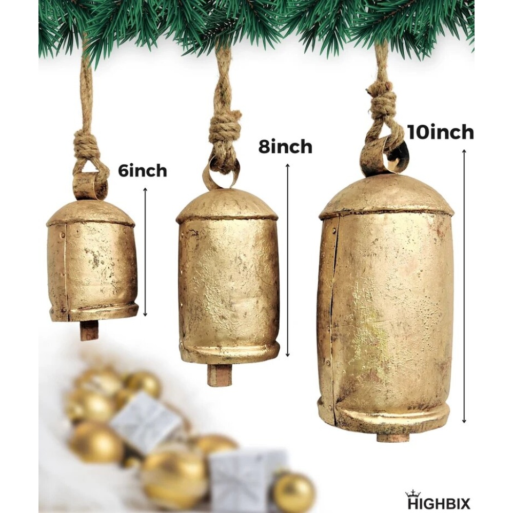 highbix set of 3 giant harmony cow bells large vintage handmade rustic lucky christmas bells on rope