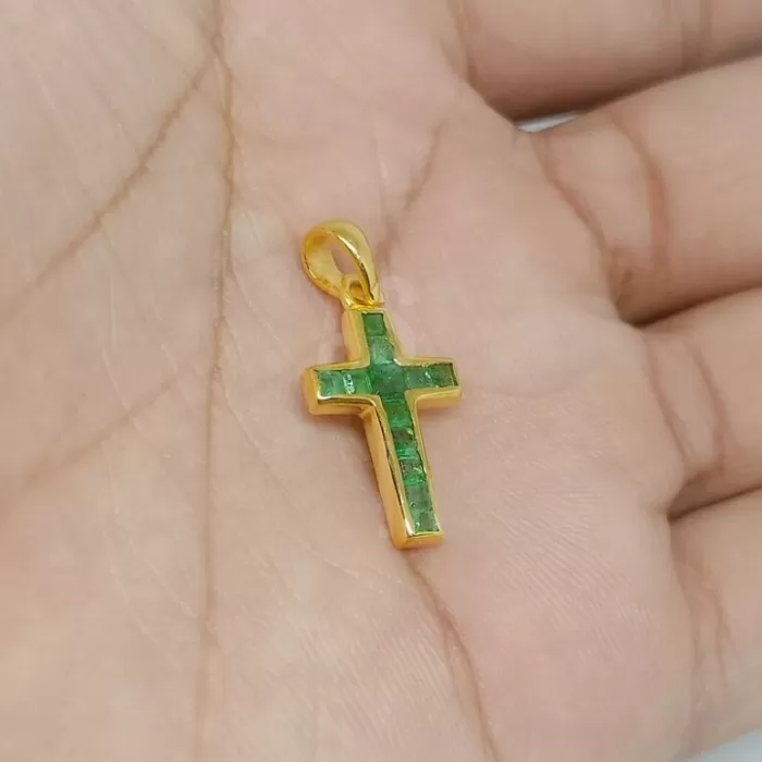 Cross 925 Sterling Silver Necklace, Gold Platted, Emerald Pendant Jesus Pendants, Christian Religious Jesus Crucifix Gift,Christmas Gift | Save 33% - Rajasthan Living 5