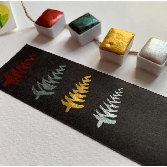 Metallic Watercolor | Christmas Collection | Set of 4 shimmer half pans | Save 33% - Rajasthan Living 7