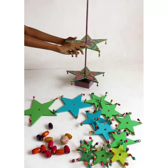 Christmas tree in round cut wood painted green and multicolored removable and reassembled at will | Save 33% - Rajasthan Living 9