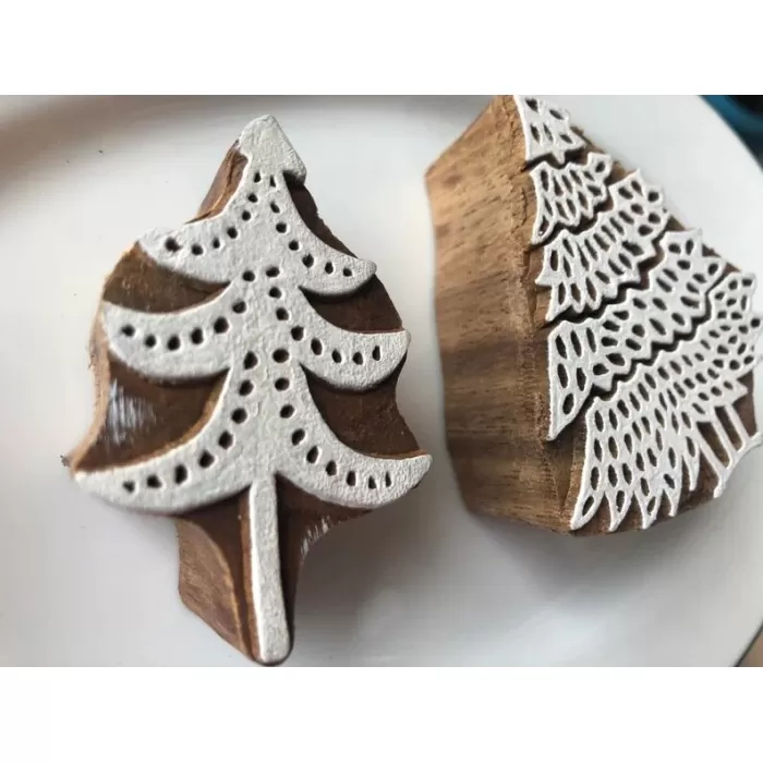 Set of 2. Christmas tree wood blocks/blocks for pottery/fabric paint/candle making/henna/soap making | Save 33% - Rajasthan Living 10