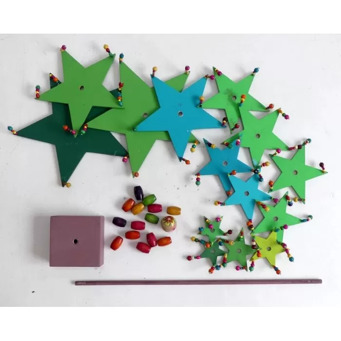 Christmas tree in round cut wood painted green and multicolored removable and reassembled at will | Save 33% - Rajasthan Living 10