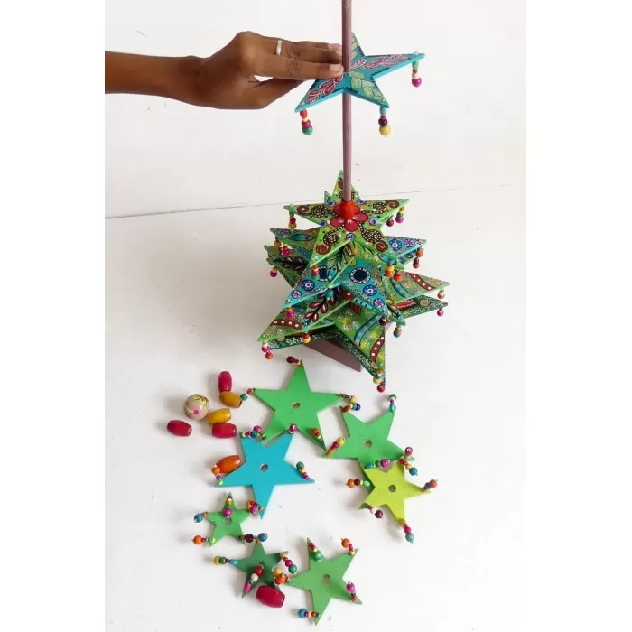 Christmas tree in round cut wood painted green and multicolored removable and reassembled at will | Save 33% - Rajasthan Living 11
