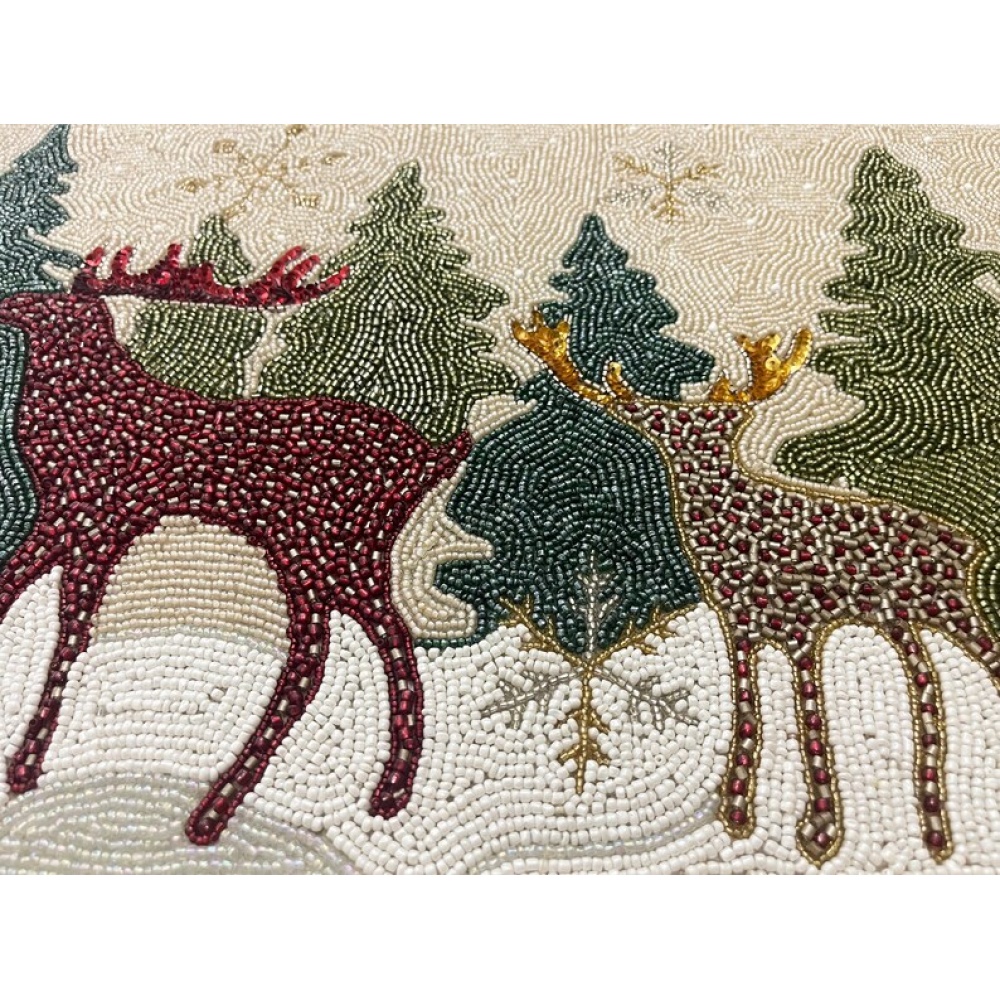 christmas beaded runner, handmade bead table runner, reindeer, 13x36inch