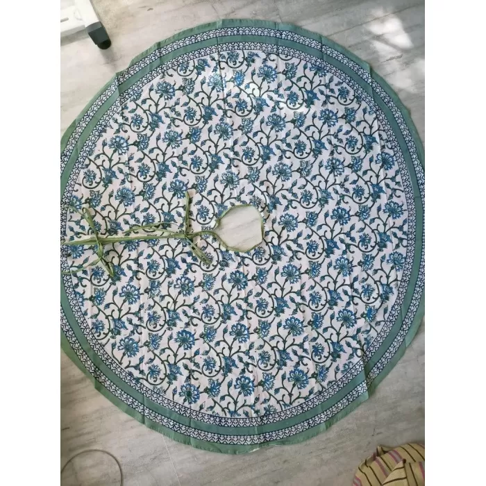 Christmas Tree Skirt 60″ Round Olive Green Flower Design Hand Block Printed Christmas Flower Merry Xmas Tree Pattern Skirts Handmade | Save 33% - Rajasthan Living 10