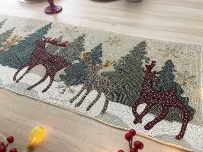 Christmas beaded runner, handmade bead table runner, reindeer, 13x36inch | Save 33% - Rajasthan Living 22