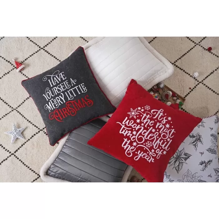 Red Christmas pillow cover in embroidered velvet | Save 33% - Rajasthan Living 5